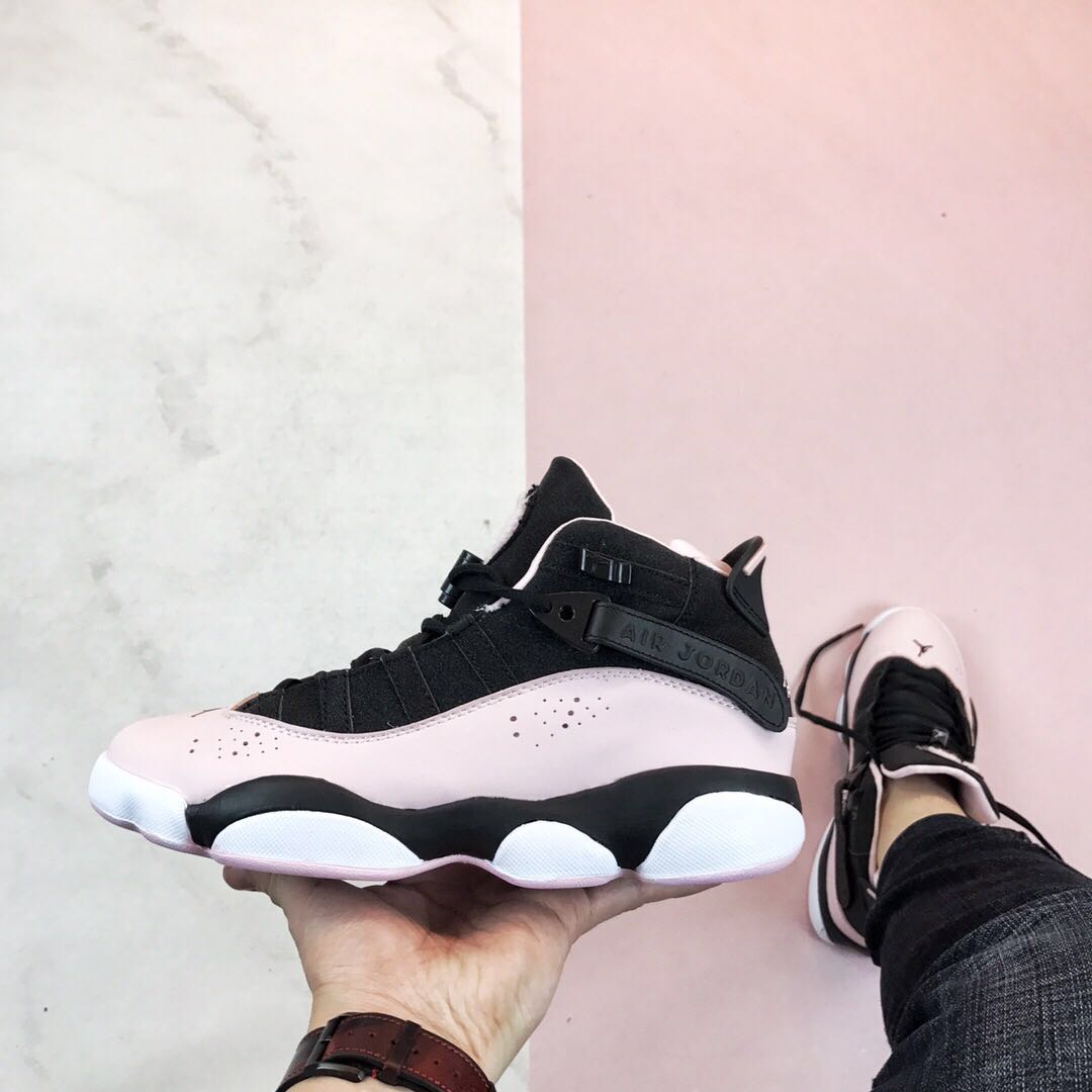 Women Air Jordan 6 Rings Pink Black Shoes - Click Image to Close